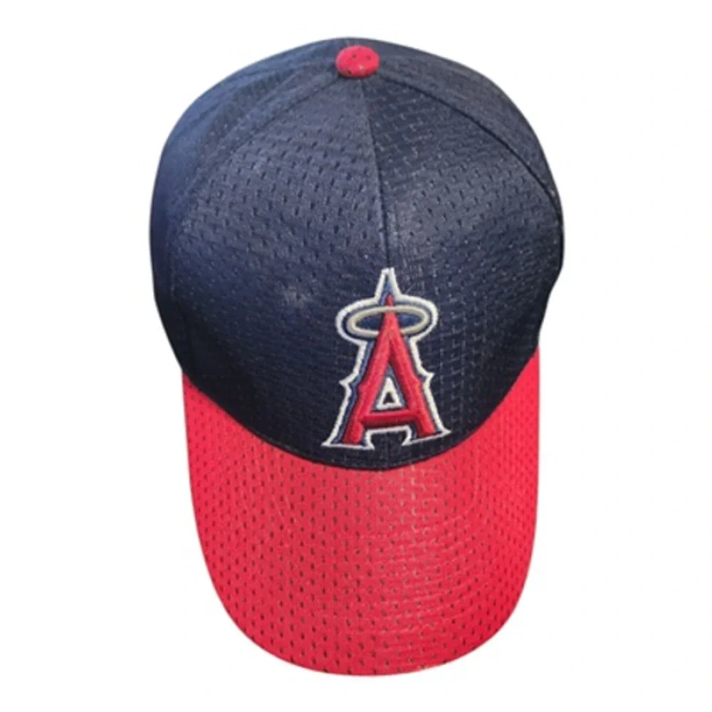 Los Angeles Angels MLB Mesh Baseball Hat‎ Navy Red ampm Logo Adjustable Cap